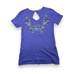 Harley Davidson Purple Embellished V-Neck T shirt Size Medium